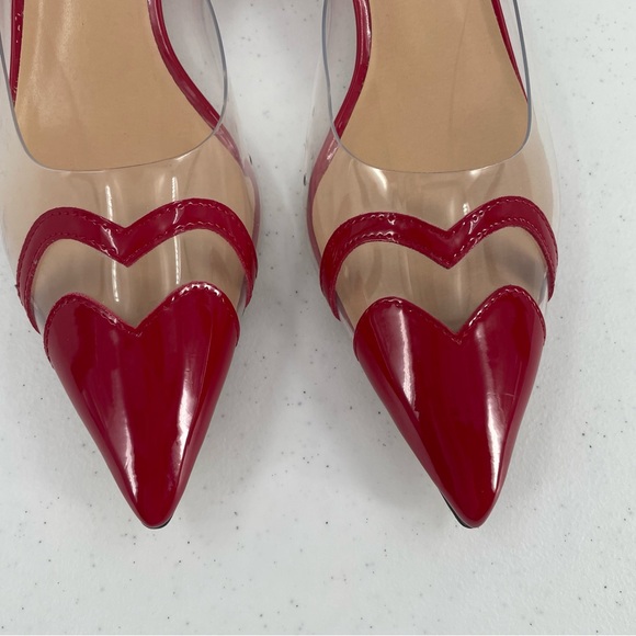 NWT A New Day Eleanor Heart Slingback Kitten Heels Red Patent Clear Shoes - Picture 2 of 8